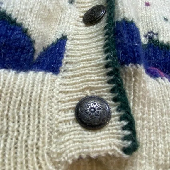 Woolrich Cardigan Sweater Womens SMALL Nordic Fair Isle Handframed Wool Blend - Picture 2 of 10